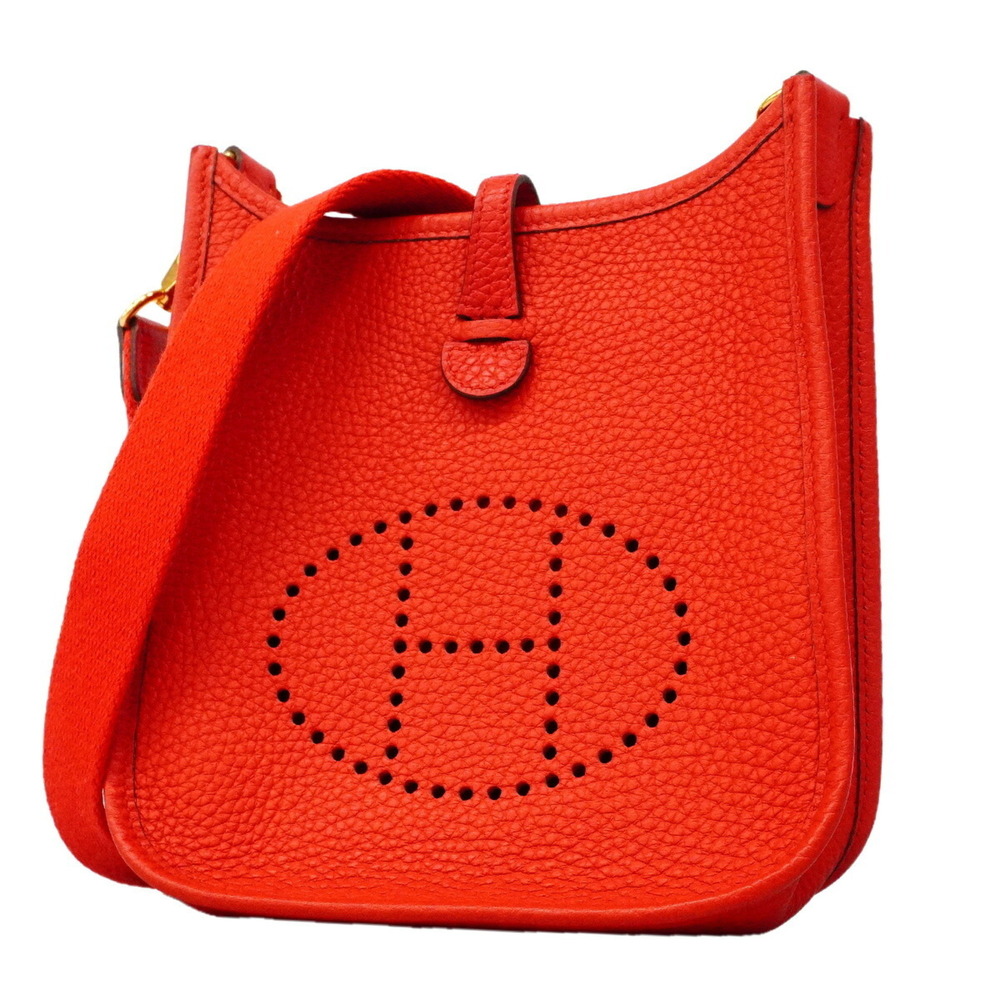 Hermes Evelyne TPM Shoulder Bag, Taurillon Clemence Leather, Rouge Coeur, Z S...